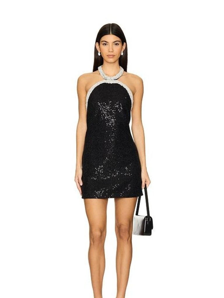Self-Portrait Black Boucle Pearl Trim Mini Dress Size 2